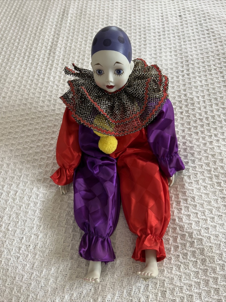 Vintage Madame Verte Porcelain Musical Clown Doll Wind Up Back