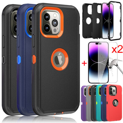 For iPhone 14 Pro Max 13 Pro 14 12 11 XR XS MAX Case+Tempered Glass Protector