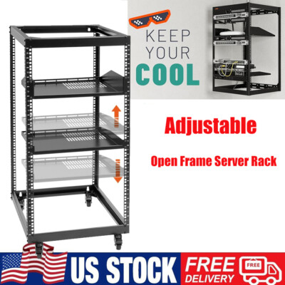 Removable Wheels 20U 4 Post Open Frame Server Rack Network Enclosure Adjustable