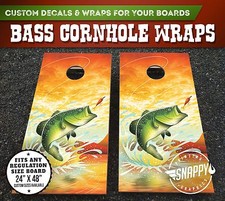 Bass Fishing Cornhole Vinyl Decals, Bag Toss Illustrated Custom Board Wraps