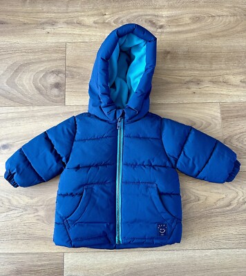 Navy Blue Baby Boys NEXT Hooded Shower Resistant Padded Fleece Coat 3-6  Months UK