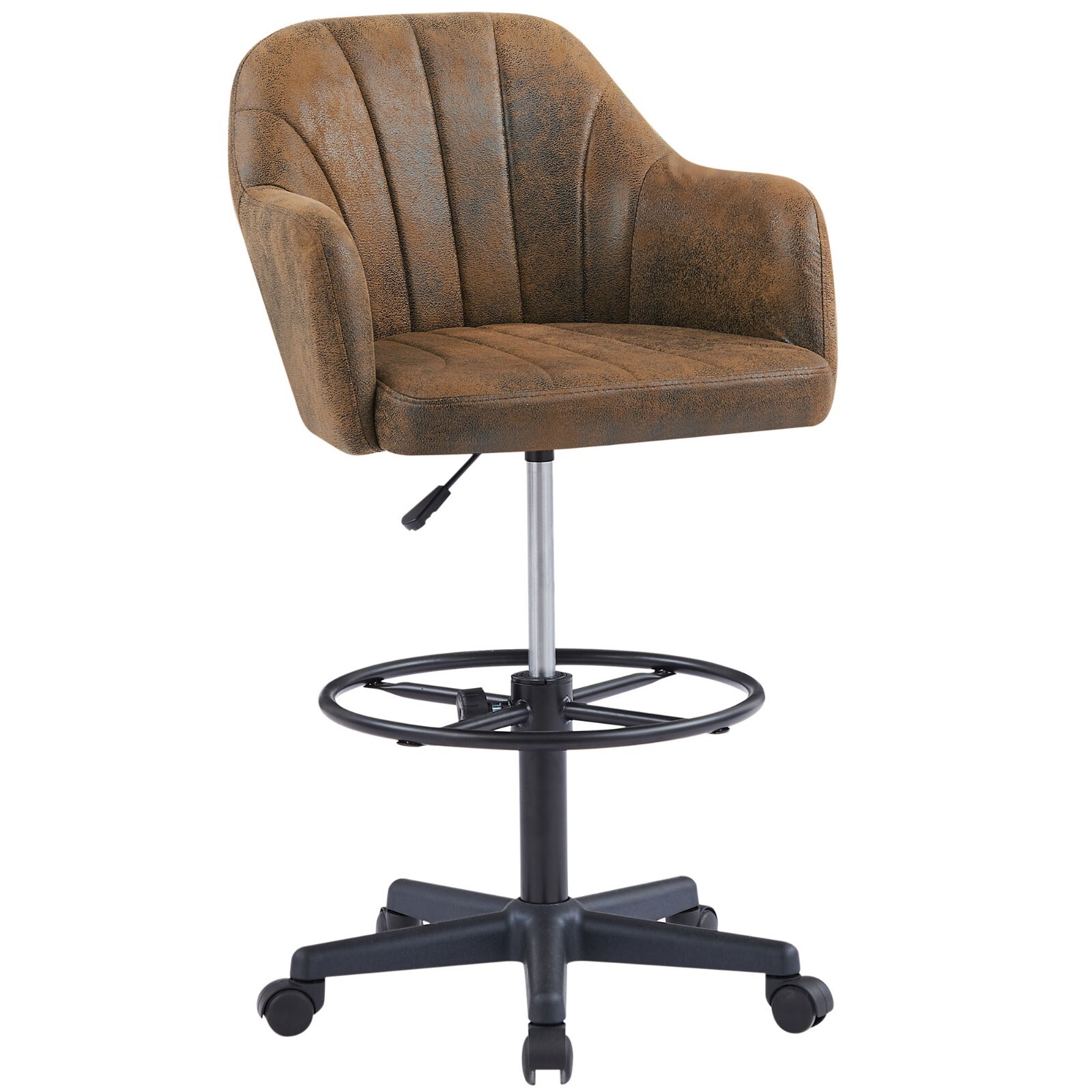 VECELO Home Office Chair Height-Adjustable Seat Swivel Stool with Back and Arm