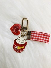 Japan Maneki Neko Lucky cat Red Heart keychain bag charm cute kawaii NEW