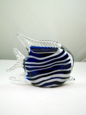 M Design Art Glass Dark Blue/White Striped Fish