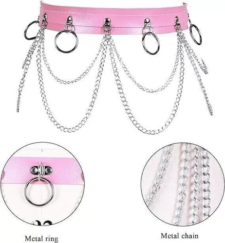 Medium Pink Belt Punk Dress Gothic Harness Rave Chain - Picture 4 of 5