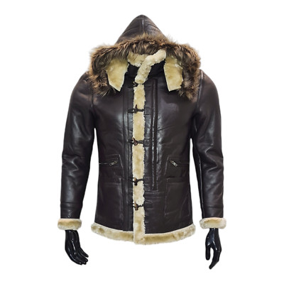 Men's B-7 Flight Shearling Genuine Brown Soft Sheepskin Leather Jacket Coat