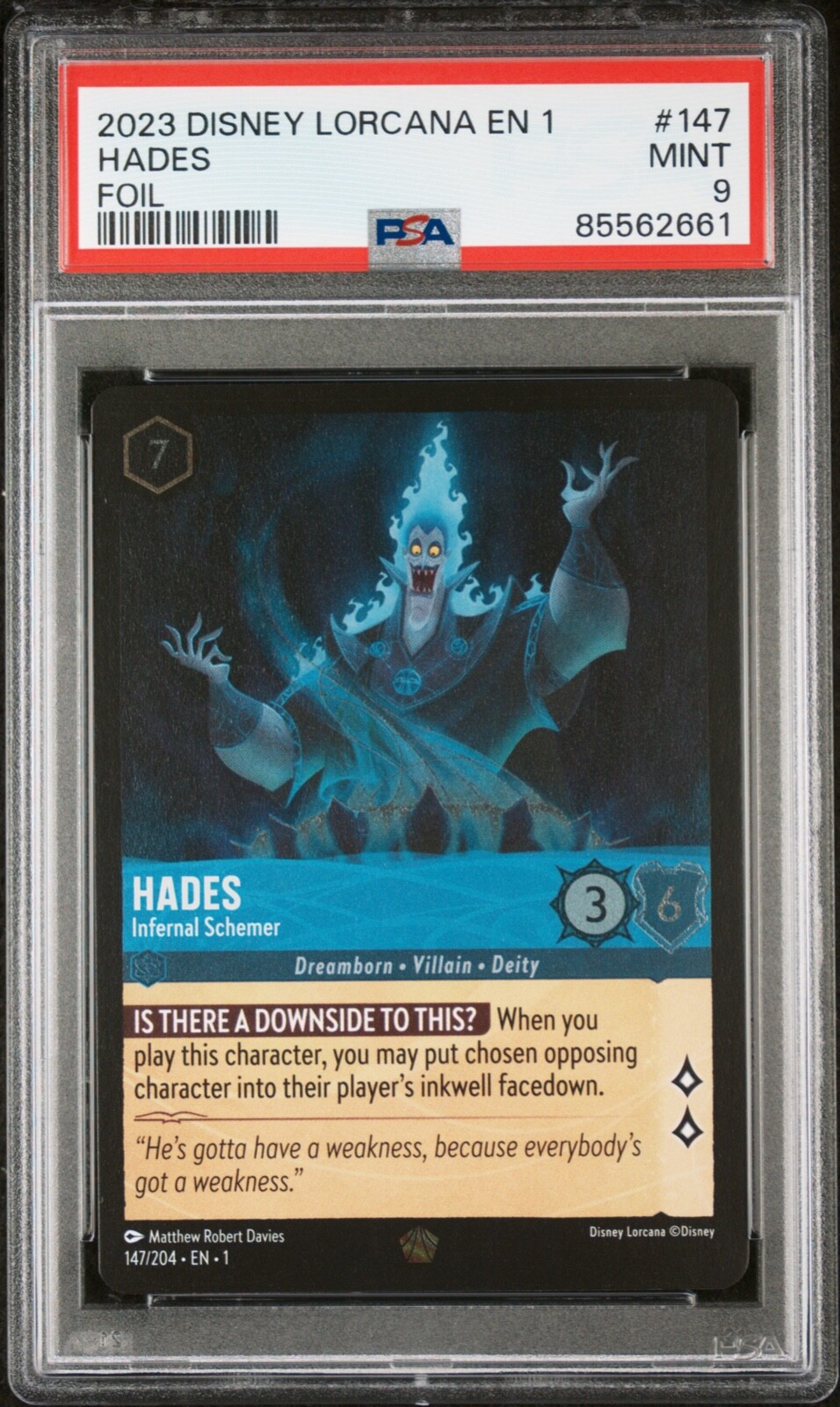 Hades 147/204 Infernal Schemer Legendary PSA 9 Disney Lorcana FOIL