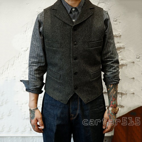 Mens British Style Wool Blend Lapel 