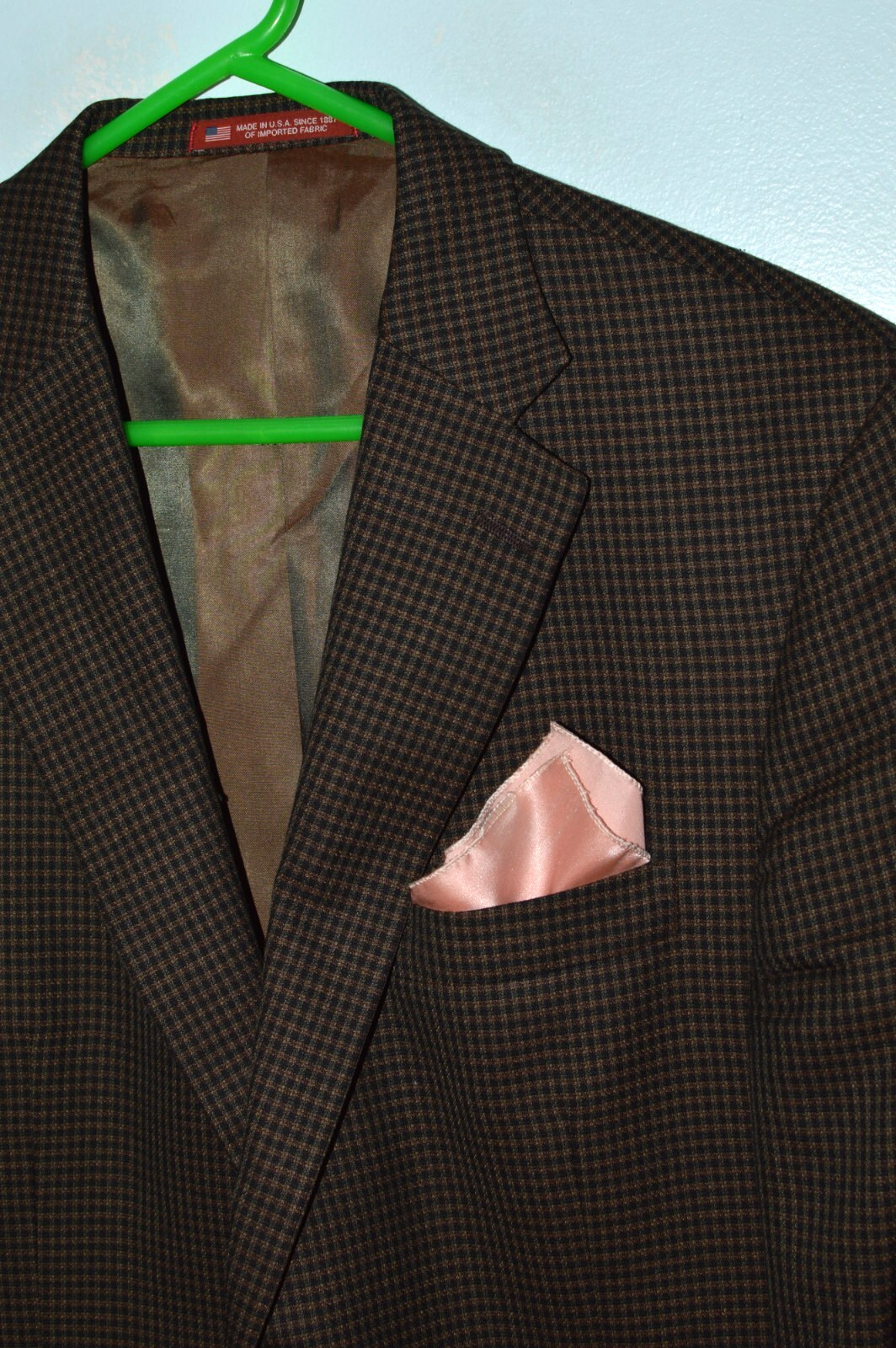 44R HART SCHAFFNER MARX Men's Brown Guncheck Imported Wool Sports Coat