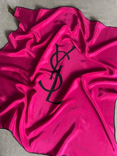 YSL 80s Pink Silk Scarf Vintage Monogram Foulard Made in France - Picture 2 of 7