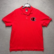 Champion Polo Shirt Mens XL Red Pullover Pique C Logo Casual Athletic