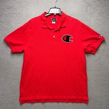 Champion Polo Shirt Mens XL Red Pullover Pique C Logo Casual Athletic