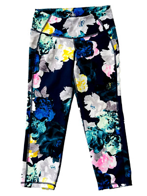  Old Navy Active Go Dry Blue Floral Leggings Lightweight Breathable S