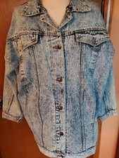Jack Set Women’s Acid Wash Blue Denim Jacket Med. Oversized /long Vtg 80s Wdg