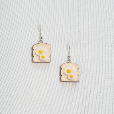Cute Toast Fried Eggs Bread Slice Breakfast Earrings Hook Dangle Drop Gift