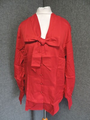 T.M.Lewin Jane Bow Spot Shirt Red UK 14 LN027 QQ 01
