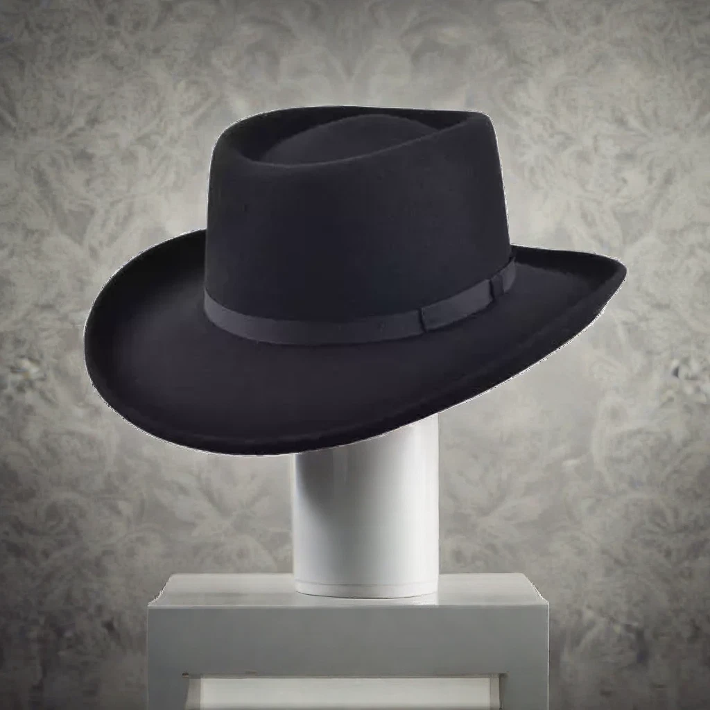 Crushable Wool Felt Gambler Cowboy Hat - Black - Free Fast Delivery