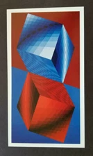 Victor Vasarely "BICUBE" Mounted Offset Color Lithograph 1974