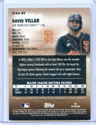 2023 Topps Stadium Club Baseball DAVID VILLAR RC ROOKIE Auto 