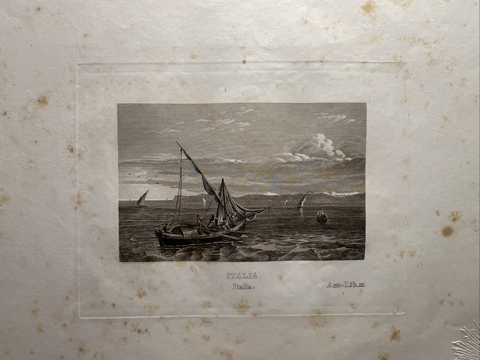 Italia Italy Italie Antique Steel Engraving Picture 1858 Mediterranean Panora...