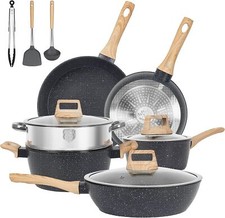 12 Piece Black Cookware Set Non Stick Granite Coating Safe and Durable Cooking