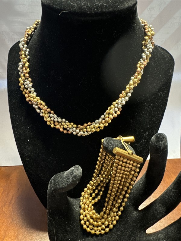 Beautiful Vintage Twisted Choker Chain Necklace and 2 Bracelets Set Rare Retro