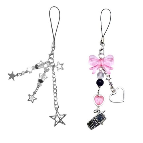 2pcs Star Phone Bowknot Pendant Phone Strap Portable Hanging Lanyard for Girls