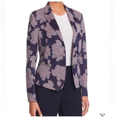 BASLER Womens Blue Floral 3  Buttons Collared Long Sleeve Blazer Size EUR 34