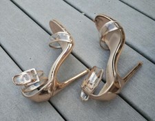 Fashion Nova Women size 7 Gold Open Toes Strap Buckle Single Transparent Sandals