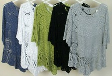 New Italian Ladies Quirky 2 Piece Crochet Lagenlook Casual Summer Top Tunic