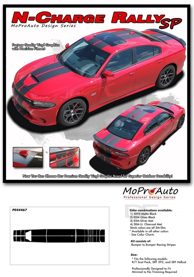 For 2015-2023 Charger Scat Pack 392 Hellcat Rally Racing Stripe Decal Vinyl Gra Foto 2 de 4