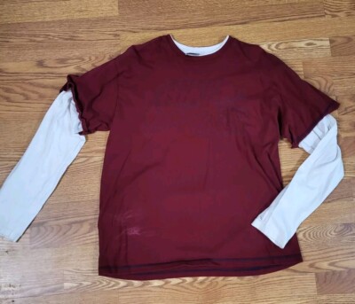 Vintage Nike Air Tshirt Men Size XXL maroon Two Layer Long Sleeve Y2K