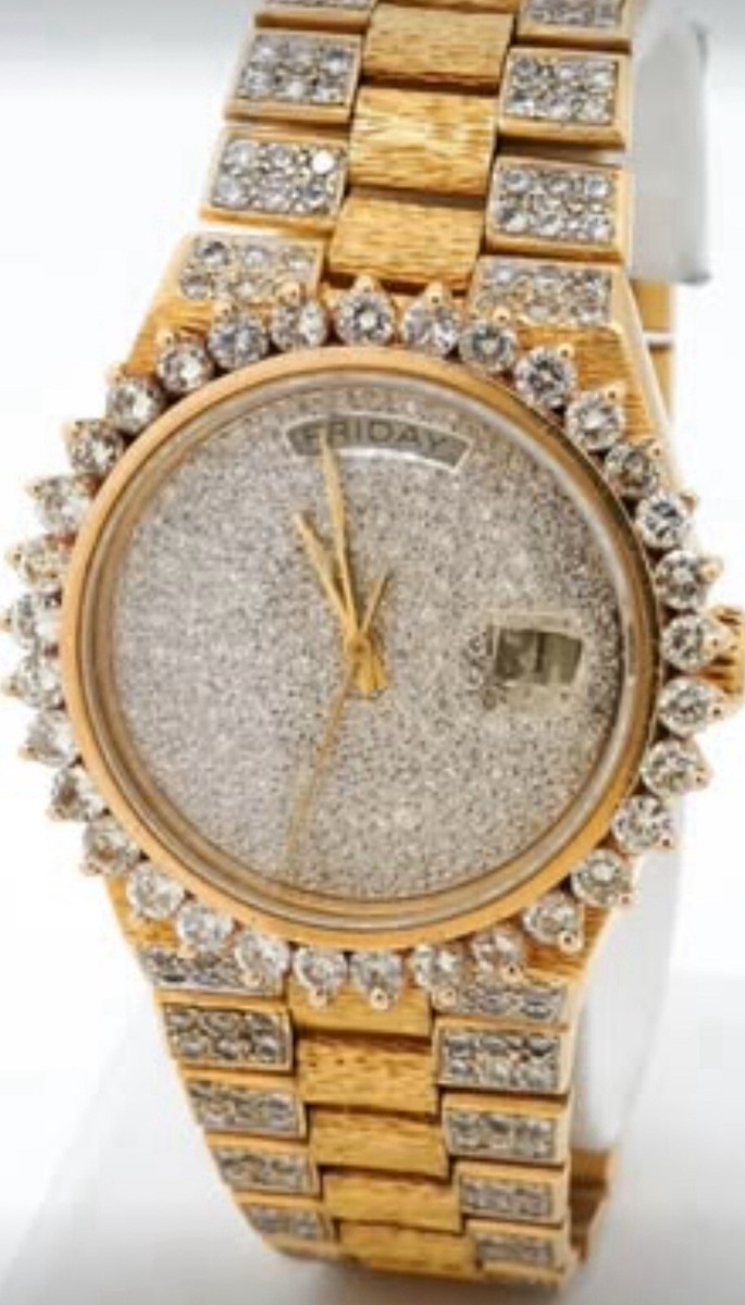 Rolex Oyster Quartz 19018 Day Date 18k Diamond Iced With ~ 6 Carat