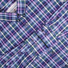 Mizzen Main Shirt Mens Large Trim Purple Plaid Leeward Performance American Made