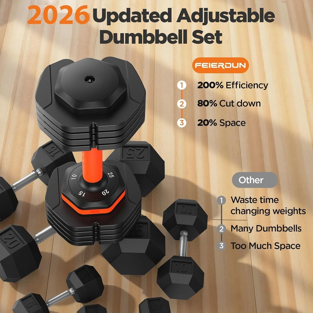  Adjustable Dumbbell Set of 2, Adjustable Weights with Storage Box, 50lb(23kg) Q