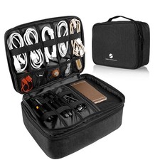 Waterproof Electronics Organizer Cable Storage Bag Double Layer Shockproof Case