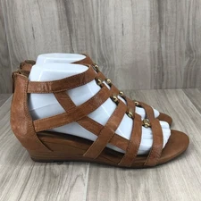 Sofft Sandals Womens 7M Rio Wedge Brown Leather Gladiator Back Zip Comfort Shoes