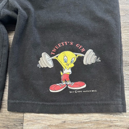 Vintage 90s Looney Tunes Tweety's Gym Black Boys Medium Graphic Shorts Sweats - Picture 3 of 10