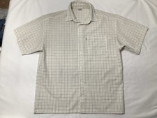 Vintage Cal Top Shirt Mens 3XL Beige Plaid Button Up Polyester Made in USA