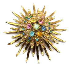 Große Vintage Brosche vergoldet Sunburst
