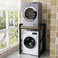 Black Height Adjustable Washer Dryer Stack Stands Over The Washer Storage Shelf
