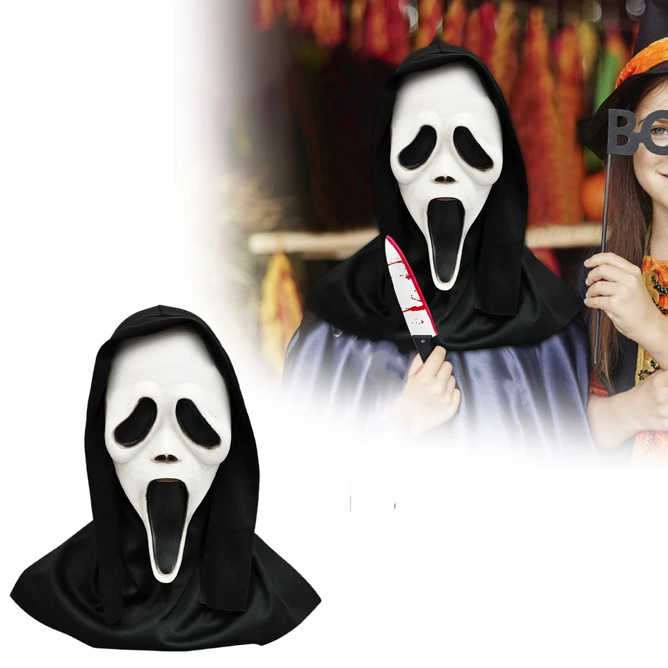 Halloween Ghostface Full Head Mask, Latex Scream Bloody Mask, Scary Skull Masque - Image 3 of 4