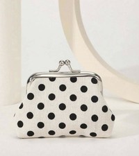 Cream Black Polka Dot Kiss Lock Coin Purse Vintage Style Clasp Wallet