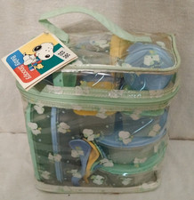 Vintage Baby Snoopy Green Toddler Feeding Set Zipper Still Sealed With Tag 