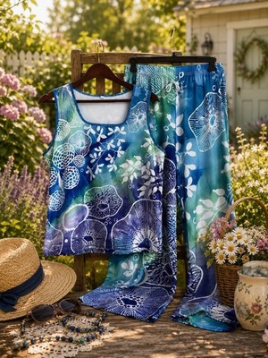 Damen Zweiteiler Set L Sommerhose Top luftig bequem