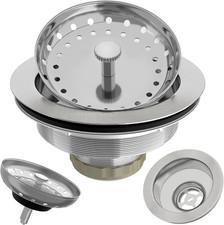 Kitchen Sink Drain 3-1/2 Inch Brushed Stainless Steel Sink Drain Strainer Assemb