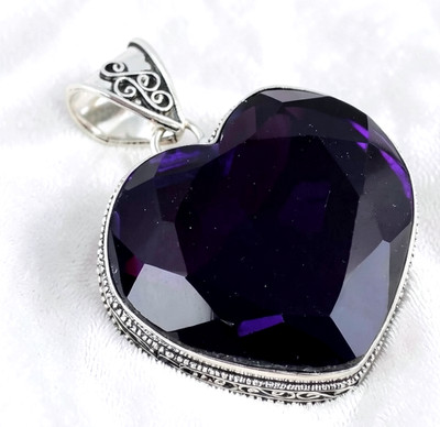 African Amethyst Heart Gemstone Handmade 925 Sterling Silver Jewelry Pendant 2''