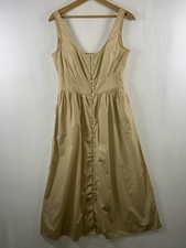 Womens Button Front Midi Dress Size 2 Tan Preppy Minimalist Euro Summer Cotton