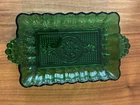 Anchor Hocking Emerald Green Glass Relish Dish Bubble Handles Vintage