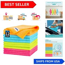 12-Pack Lint-Free Microfiber Cleaning Cloths - 12" x 12" for Effortless Cleaning